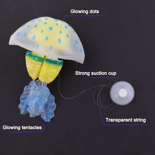 WishLotus Aquarium Jellyfish Decoration, Soft Silicone Glowing Aquarium Decorations Fluorescent Jellyfish with Suction Cup New Upgraded Simulation Aquarium Decor for Various Fish Tank (C 2, Blue) - color: Blue, style: C 2