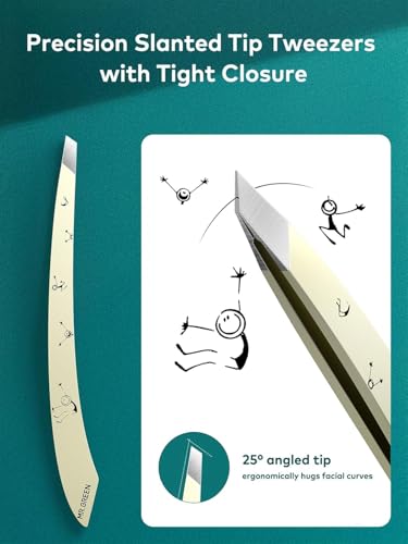 MR.GREEN Tweezers,Professional Precision Eyebrow Tweezers for Women and Men, Tweezers for Facial Hair Women, Stainless Steel Slanted Hair Removal Tweezers, Eyebrow Plucker, Ingrown hair tweezers - color: Light Yellow
