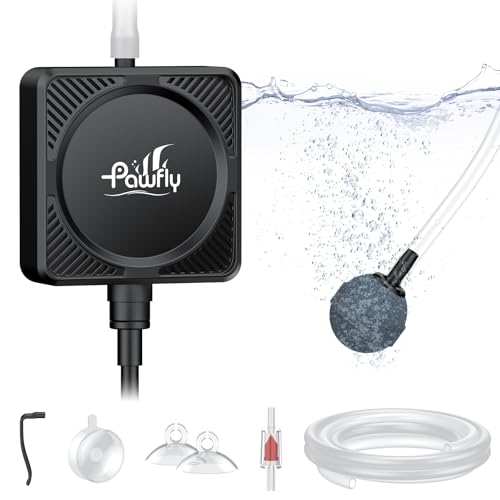 Pawfly Nano Silent Aquarium Air Pump, Mini Bubbler with Accessories, 1.3 W Portable Oxygen Aerator for 1-15 Gallon Fish Tanks, 450 mL/min - size: Air Pump Set