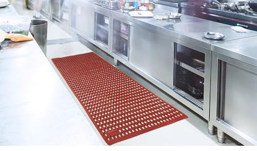 Rhino Mats, K-Series Comfort Tract Anti-Fatigue Drain-Thru Beveled Floor Mat, Drainage Non-Slip Grease-Resistance for Kitchen, Restaurant, Pool, Gym, Bar or Patio (Terra Cotta, 3' x 10' x 0.5") - size: 3' x 10' x 0.5" Terra Cotta