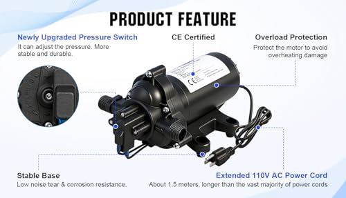 ECO-WORTHY 33-Series Water Pressure Diaphragm Pump Industrial 110V AC 4.0GPM Flow 50PSI Rated Pressure Self Priming RV Fresh Water Pump for Camper Kitchen Bathroom Marine Yacht Caravan - size: 4.0GPM-50PSI-110V-Standard Package