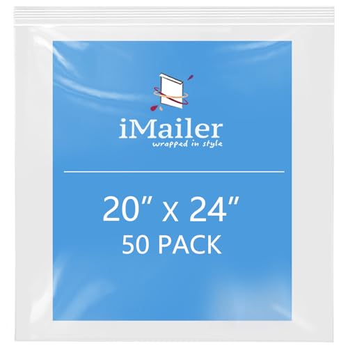 iMailer- 20" x 24" 50 Pack- 2 Mil Resealable Zip Bags- Clear Plastic Bags with Zip Top Lock for Storage, Organizing, Crafts, Travel - size: 20" x 24" 50 Pack