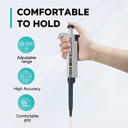 LAB FISH Laboratory Micropipette 20-200ul Capacity Range High Accurate Single Channel Pipettor Manual Adjustable Volume Pipettes Increment 1ul with 600pcs 200ul Pipette Tips Set - style: 20-200ul Set