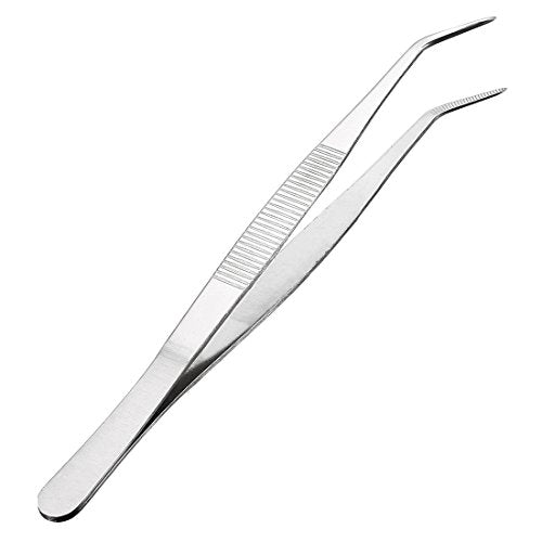 uxcell 8-Inch Stainless Steel Tweezers with Curved Pointed Serrated Tip Daily Garden Tool - size: 8-Inch
