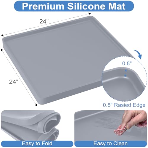 Mini Fridge Stand with Silicone Mat, Adjustable Height 4.1-5.1" Washer and Dryer Stand Base with 24"x24" Silicone Drip Tray Mini Refrigerator Stand Base for Furniture Portable Appliance Pedestal Gray - color: Gray (With Stand), size: 24"x24"x0.8"