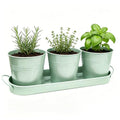 TCBWFY Indoor Herb Garden Planter Set - 3 Pack 4.7" Green Metal Plant Pots with Drainage Holes & Removable Tray - Windowsill Kitchen Counter Balcony Office Garden - color: Green