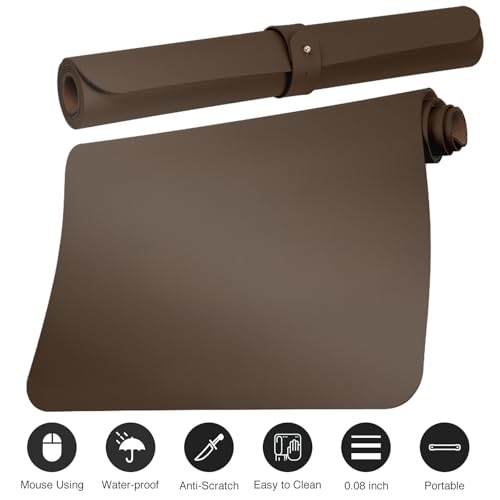 Boutilon Leather Desk Pad Protector,Non-Slip Mouse Pad,Laptop Desk Pad,Office Mouse Mat,Waterproof Leather Desk Blotter,Desk Writing Pad for Office and Home (S-Coffee,24"x 14") - color: Coffee, size: S 24" x 14"