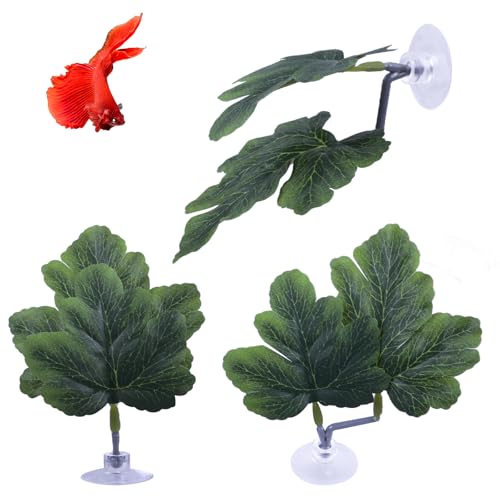 Betta Fish Hammock - Dual Leaf Design with Strong Suction Cups, Non-Toxic Durable Material for Spawning & Resting, Natural Aquarium Decor for Beta Fish Tanks (Green, 3) - color: Green, size: 3