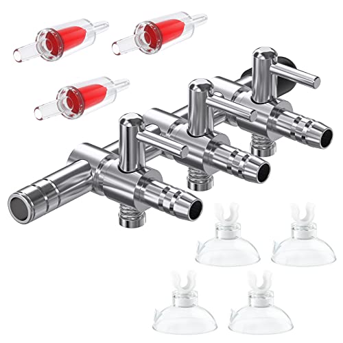 Pawfly 3-Way Aquarium Air Flow Control Lever Valve Manifold for Air Pumps Fish Tank Multi-Port Distributor Splitter with 3 Non-Return Check Valves and 4 Suction Cup Clips - color: 3-Way