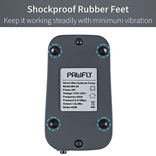 Pawfly Aquarium Compact Air Pump 15-40 GPH Quiet Oxygen Pump for 3-20 Gallon Fish Tanks Aerator Pump with Air Stone Disc Nano Bio Sponge Filter Airline Tubing and Check Valve Accessories - style: With Air Stone Disc