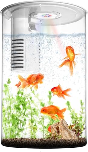 Fish Tank Night Light, 3 Gallon Fish Tank with Filter and Light, Self-Cleaning Desktop Aquarium Starter Kit & LED Lamp, 360 View for Small Fish, Kids Room & Home Decor (7Color)