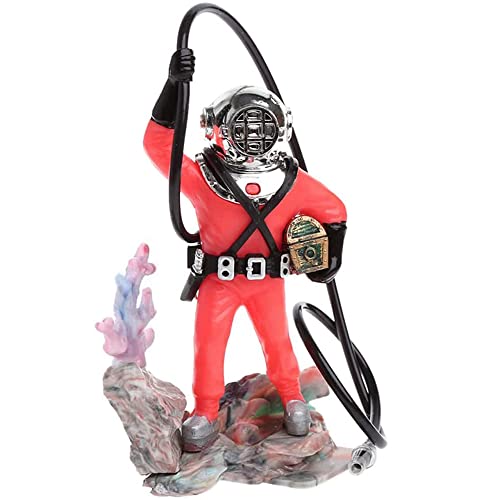 Mesee Aquarium Decorations Diver with Hose Live Action Aerating Ornament, Floating Treasure Seeker Adornment Fish Tank Ornament - color: Orange