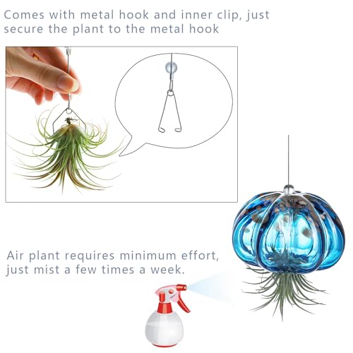 H&D HYALINE & DORA Blown Glass Jellyfish Hanging Air Planter, Cute Blue Jellyfish Air Plant Holder Gifts for Women Room Garden Wedding Party Decor (No Plants) - color: Jellyfish-sky Blue
