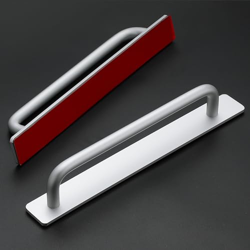 2 Pack Adhesive Handles Self Stick Instant Cabinet Handles 8.35" Stick on Cabinet Handles Drawer Push Pull Handles Helper Sliding Screen Door Handles for Sliding Closet Window Wardrobe - Silver - color: Silver, size: 8.35 In Length