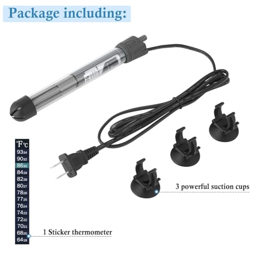 50W Adjustable Aquarium Heater, Submersible Fish Tank Heater Thermostat with Suction Cups for 6-15Gal - size: 7in-50w
