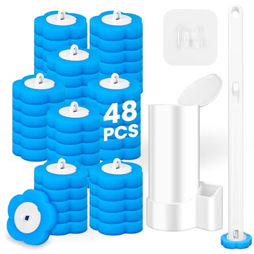 Disposable Toilet Brush, Toilet Wand Refills, Extended Handle with 48 Cleaner Refills, Toilet Brush for Toilet Bowl Cleaners, Bathroom Cleaning - size: 1 Brush+48 Refills