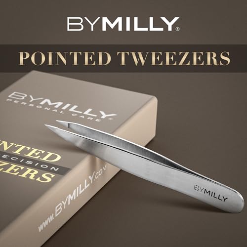 Pointed Tweezers | High Carbon Stainless Steel Needle Nose | Fine Point Precision Hair Removal | Perfectly Aligned & Hand-Filed Sharp | Silver - color: Silver