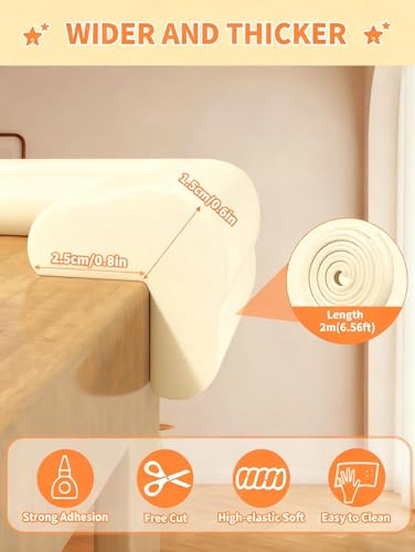 Edge Corner Protector Baby Proofing, 6.56FT 0.6'' Thicken L-Shape Furniture Fireplace Safety Bumper Guard with 6 Corners, Pre-Taped, Soft NBR Rubber Foam, Table Edge Protector for Baby (Beige) - color: Beige, size: 0.6''Th (6.56ft)