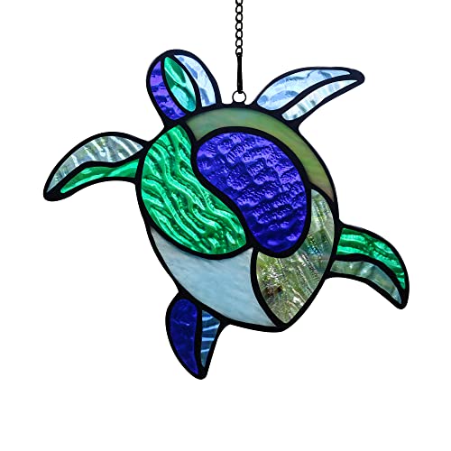 Sea Turtle Decor Stained Glass Window Hanging,Navy Turtles Suncatcher for Garden,Bathroom,Backyard and Living Room,Ocean Theme Party,Housewarming Party Decorations for Turtle Lovers … - color: F