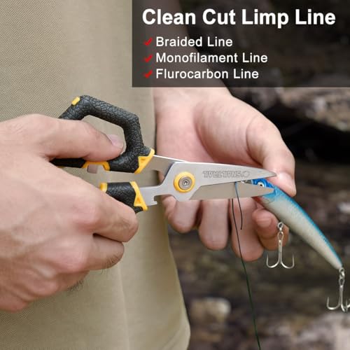 SNAIL TRAIL 2 Sets Fishing Braided Line Scissors, 6-inch & 4.5-inch Fishing Line Cutters Combo, Serrated Stainless Steel Fishing Shears for Saltwater, Fish Wire Cutters - color: Yellow-Black