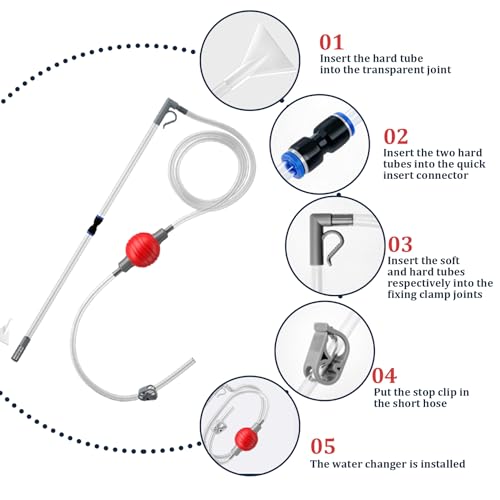 Fish Tank Cleaner 7.2ft Manual Adjustable Air Bag Valve Hot Tub Vacuum Fish Tank Gravel Sand Cleaning Aquarium Vacuum with Flexible Hose and Wand for Pool Grass Debris Cleaning, Fish Tank Cleaner