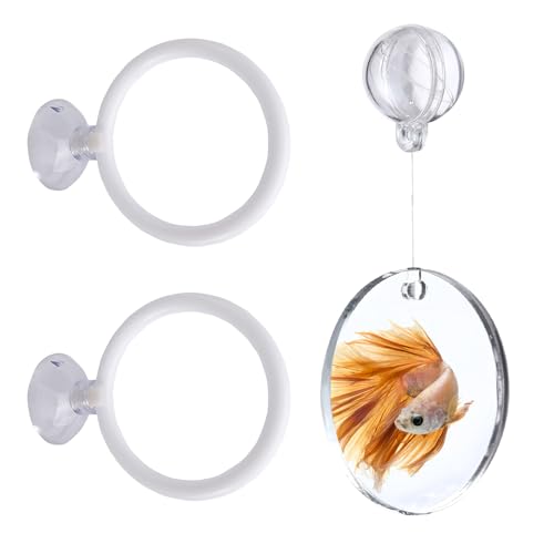 Betta Fish Toys Set - Floating Betta Mirror with Ball & 2 Training Ring Hoop, Interactive Enrichment Toys for Fish Tank Accessories, Agility Exercise Kit to Reduce Boredom
