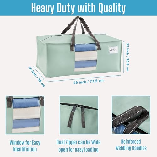 VENO 8 Pack Heavy Duty Moving Bags, Packing Bags with Clear Window, Alternative to Moving Boxes, Storage Bins for Clothes, Blankets, Comforters, College Dorm Essentials (Shiny Light Green, 8 Pack) - color: Shiny Light Green, size: 8 Pack