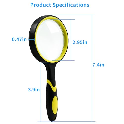 Premium 10X Magnifying Glass with Large 3 Inch (75mm) Lens - Ideal for Kids, Seniors, Close Work, Reading - Loupe Magnifier with Rubber Handle and Hole Design