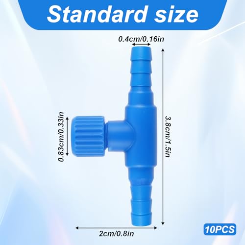 Psyqtsuary Aquarium Air Valve, 10 Pcs T Shaped Aquarium Air Control Valve Single Way Plastic Adjustable Air-Flow Control Regulator Aquarium-Air Pump Accessories for Fish Tank 3/16" ID Tubing (Blue) - color: Blue