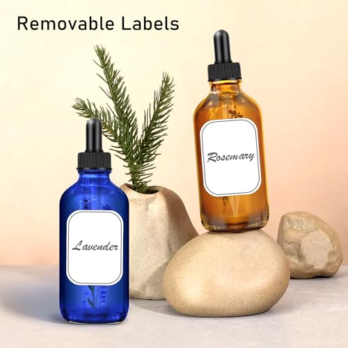 Bumobum 2 Pack Amber and Blue Dropper Bottles, 4oz Glass Bottle with Dropper for Essential Oils with Funnel, Labels & Pipette, Tincture Bottles with Dropper(Unbreakable Plastic Eye Dropper) - color: Amber and Blue