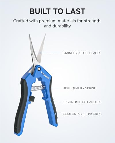 Fondwell 6.5" Pruning Shears Trimming Scissors: 2 Pack Straight & Curved Garden Snips with Micro Tip - Premium Plant Clippers for Precision Cutting - style: 6.5" Straight & Curved