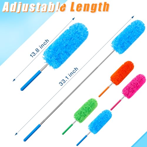 Tanlade 12 Pcs Microfiber Feather Duster for Cleaning 13-31 Inch Extendable Cobweb Dusters Ceiling Fan Duster Washable Bendable Tool for Office Car Window Furniture (Stylish Color) - color: Stylish Color