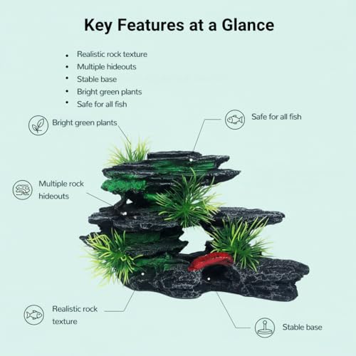 J-star Medium Aquarium Rock Mountain Decor – Realistic Resin Landscape Ornament for Fish Tanks – Enhances Underwater Scenery, Easy to Clean, Safe for Fish - size: Medium