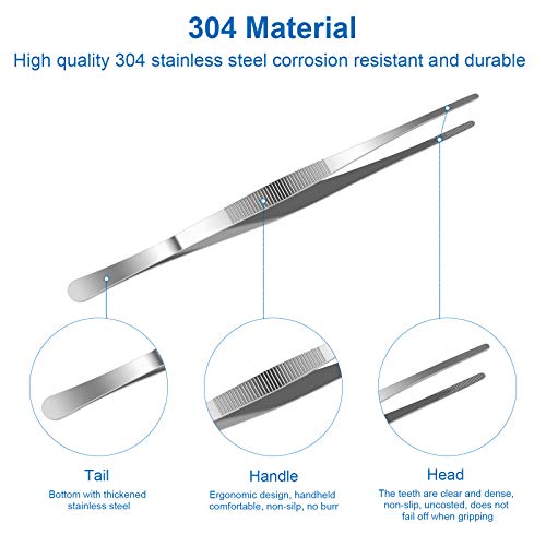 AHIER 12inch Kitchen tweezer Stainless Steel, Long tweezer with Precision Serrated Tips for Cooking Pincette for Sea food, Bar Tweezer - size: 12"