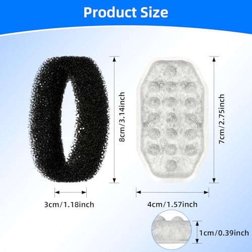 16 Pack Cat Water Fountain Filter Replacement & Pre-Filter Sponges for 3.2L/108oz Automatic Pet Fountain Dog Water Fountain