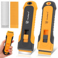 MulWark Razor Blade Scraper, 2 Pack Razor Scraper Tool with Extra 42pcs Razor Blades, Glass scraper with Storage Function Cleaning Scraper Tool for Cooktop, Glass, Old Label, Decal Sticker - style: 2 Handles Razor Blade Set with 42PCS Blades