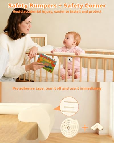 Edge Corner Protector Baby Proofing, 6.56FT 0.6'' Thicken L-Shape Furniture Fireplace Safety Bumper Guard with 6 Corners, Pre-Taped, Soft NBR Rubber Foam, Table Edge Protector for Baby (Beige) - color: Beige, size: 0.6''Th (6.56ft)