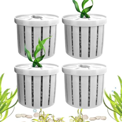 Aquarium Plant Cup, Aquatic Holder Pot, Container with Porous Design, Tool with Sturdy Build, Garden Supply, 4 Piece Decoration for Pond Wall Corner Shelf Terrarium Tank Patio Balcony Home