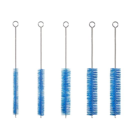 10" Lab Tube Cleaning Brush Set (5-Pack Large) - Flexible Stainless Steel Handles & Heavy Duty Nylon Bristles for Test Tubes, Bottles, Pipes, and Detailing, Blue - color: Blue, size: Large 5 Pack (8mm 12mm 16mm 20mm 24 mm)