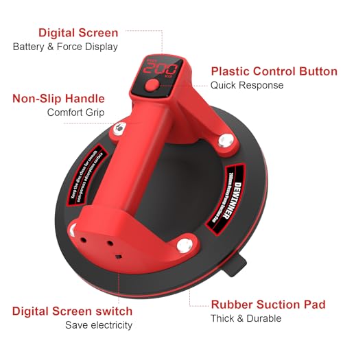 DEWINNER 8" Electric Glass Suction Cup Lifter, 600 LBS Max Load Heavy Duty Vacuum Suction Cups with 1200mAh Battery, Auto Start Pump, Glass Lifter for Glass, Tile, Granite, Metal with Carry Case - color: Built-in battery