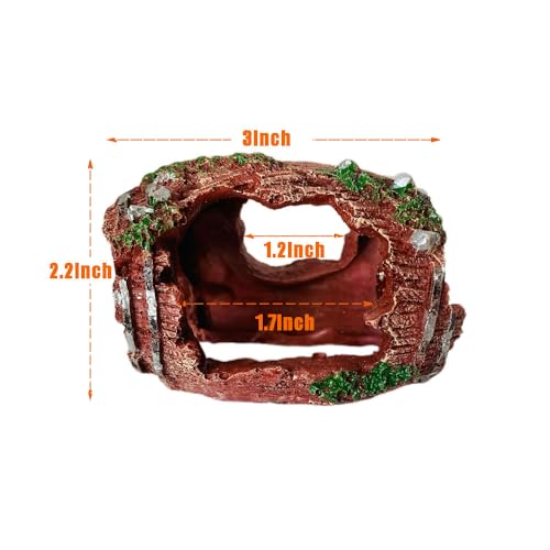 2 PCS Aquarium Resin Fish Tank Decorations Broken Barrel Shipwreck Theme Landscaping Hideouts Accessories Caves Hide Hut Fish/Small Turtles Tank Ornaments with 2pcs Artificial Aquatic Plants (Red)