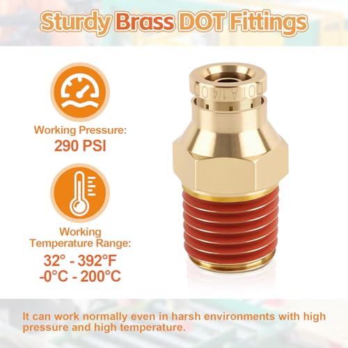6PCS DOT Quick Push to Connect Brass Air Brake Fitting, Kalolary Brass Straight DOT Line Fittings 1/4"OD×1/4"NPT Thread Air Brake Line Fittings, Air Suspension Kit, Air Hose Repair Kit - size: Straight 1/4"OD ×1/4"NPT