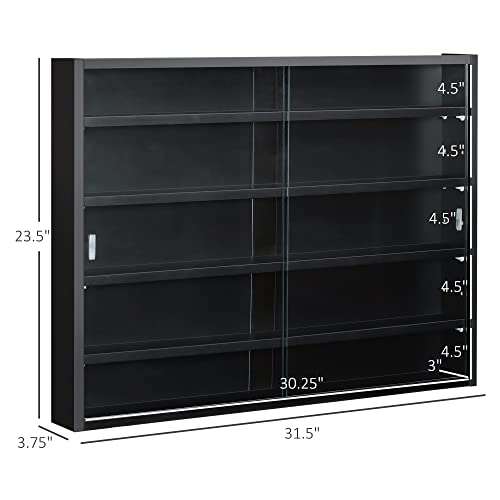 HOMCOM 5-Tier Display Cabinet, Glass Door Cabinet with Adjustable Shelves, Wall-Mounted Display Case for Playroom, Bedroom, Black - color: Black