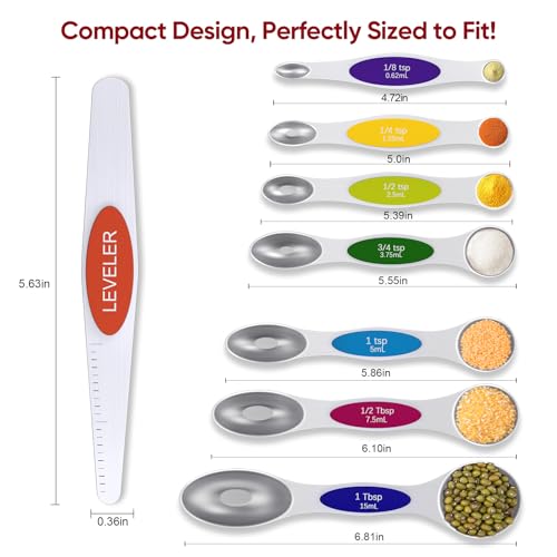 Magnetic Measuring Spoons Set with Strong N45 Magnets, Heavy Duty Stainless Steel Metal, Fits in Most Kitchen Spice Jars for Baking & Cooking, BPA Free, Multicolor - color: Measuring Spoons Set(Colorful)