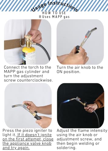 CAMPINGMOON MAPP Propane Torch Head CGA600 Interface MAP Gas Welding Torch Hose Flame Adajustable Self Ignition (4.6Ft Hose & Knob Propane MT-5110) - style: 4.6Ft Hose & Knob Propane Torch MT-5110