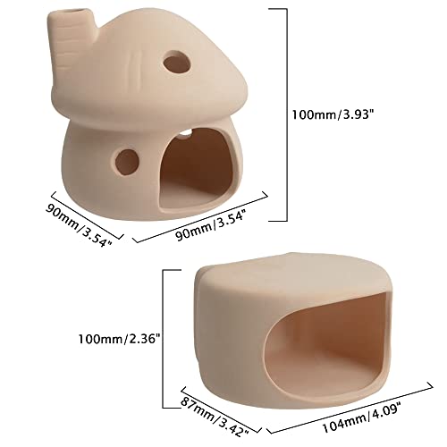 Ceramic Mushroom House Aquarium Decor Set – Natural No Paint Fish Tank Cave Hideout for Betta, Shrimp, Pleco & Goldfish, Safe Spawning Cave Ornament - Beige - color: Beige Set