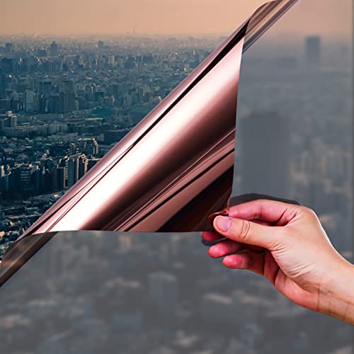 Niviy One Way Window Film Privacy Mirror Effect Self-Adhesive Window Tint UV Heat Control Glass Door Film for Home and Office, Tea-Silver 17.5 x 78.7 inches - color: Tea-silver, size: 17.7" X 78.7"