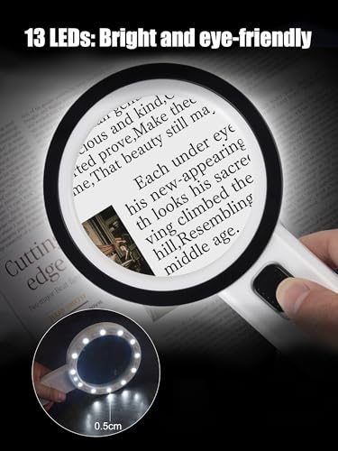 Magnifying Glass with Light - 30X Handheld Magnifying Glasses, 13LED Light, Illuminated Reading Magnifier for Seniors, Lighted Magnifier with UV Inspection