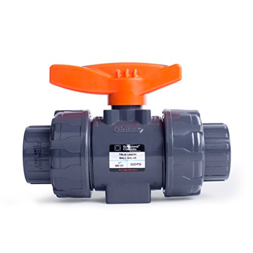 HYDROSEAL Kaplan 1” PVC True Union Ball Valve Threaded (NPT) with Full Port, ASTM F1970, EPDM O-Rings and Reversible PTFE Seats (1'') - size: 1''