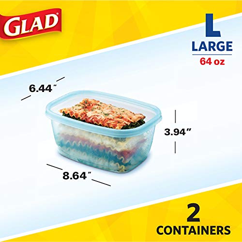 Glad Gladware Freezerware Food Storage Containers, Large Rectangle Holds 64 Ounces of Food, 2 Count Set | Tupperware, Plastic Food Container, Meal Prep Container, Plastic Containers with Lids - size: 2 Count (Pack of 1)